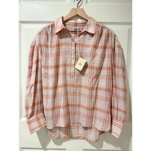 NWT Faherty Organic Cotton Olli Check Aroma Henley Plaid Shirt Country Boho M